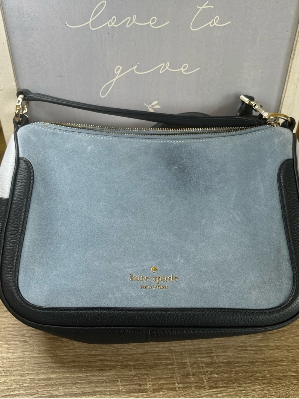 Kate Spade Smoosh Crossbody Blazer Blue suede- has a spot with stain